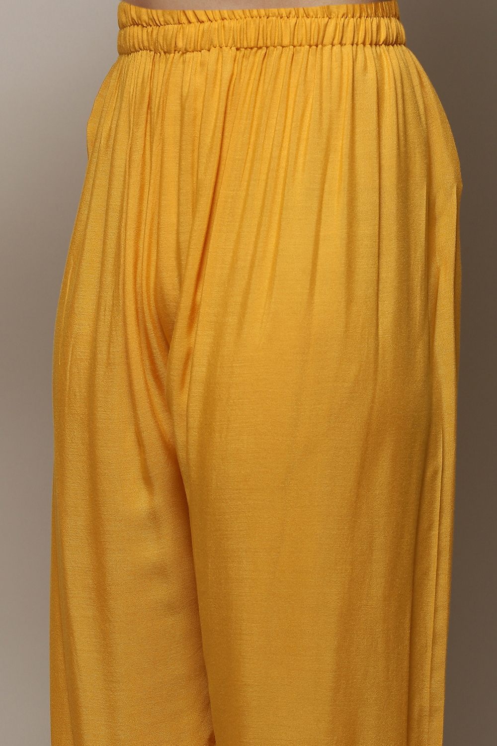 Yellow Linen Blend Digital Print Unstitched Suit Set image number 3