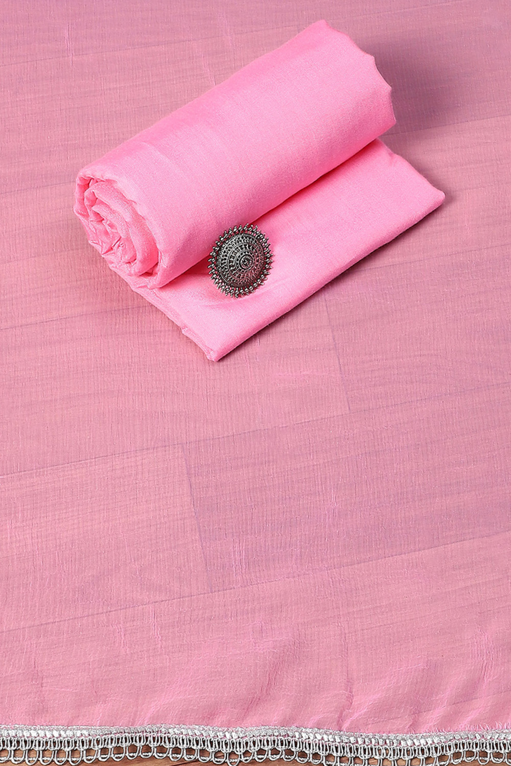 Light Pink Chanderi Embroidered Unstitched Suit Set image number 3