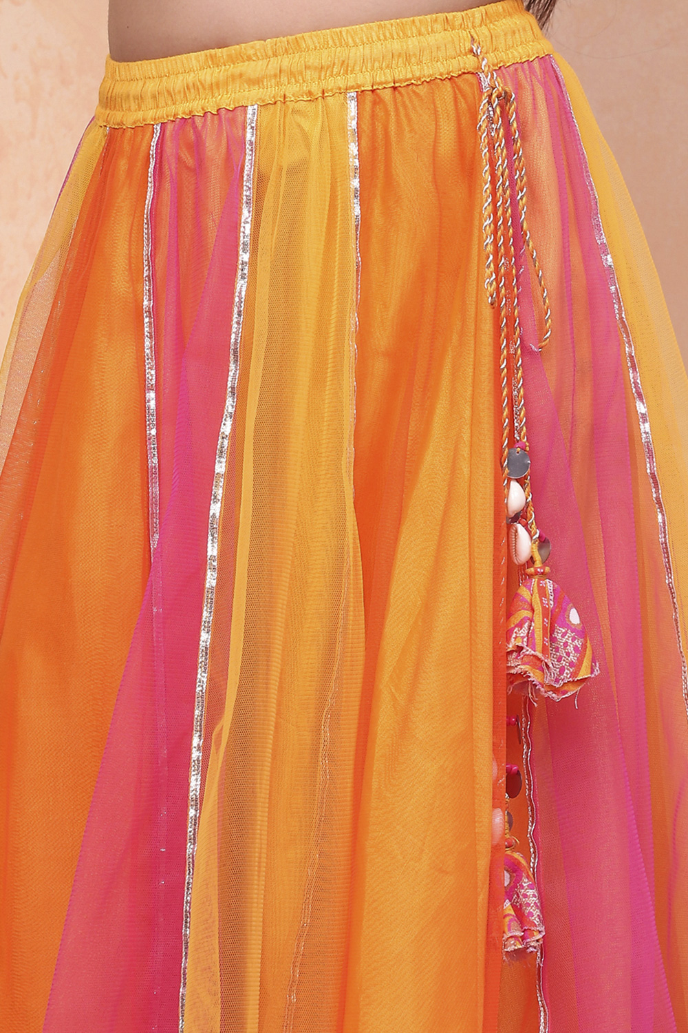 Yellow and Pink Embellished Festive Flared Lehenga Set image number 2