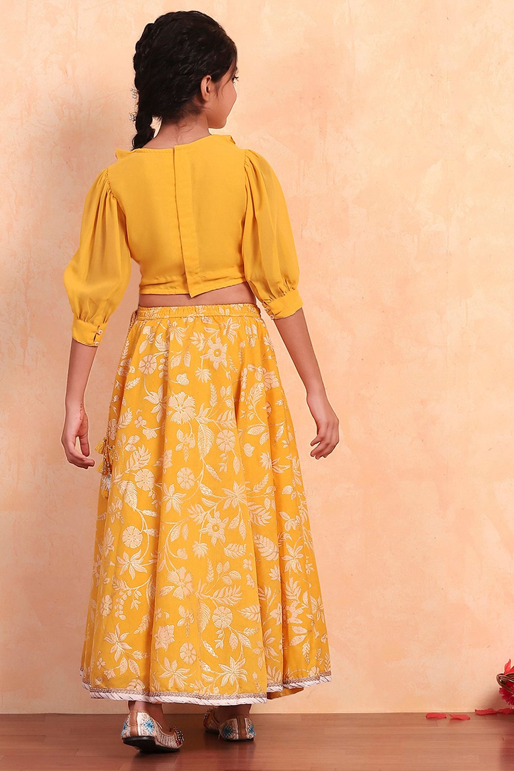 Yellow Polyester Blend Flared Lehenga Set image number 4