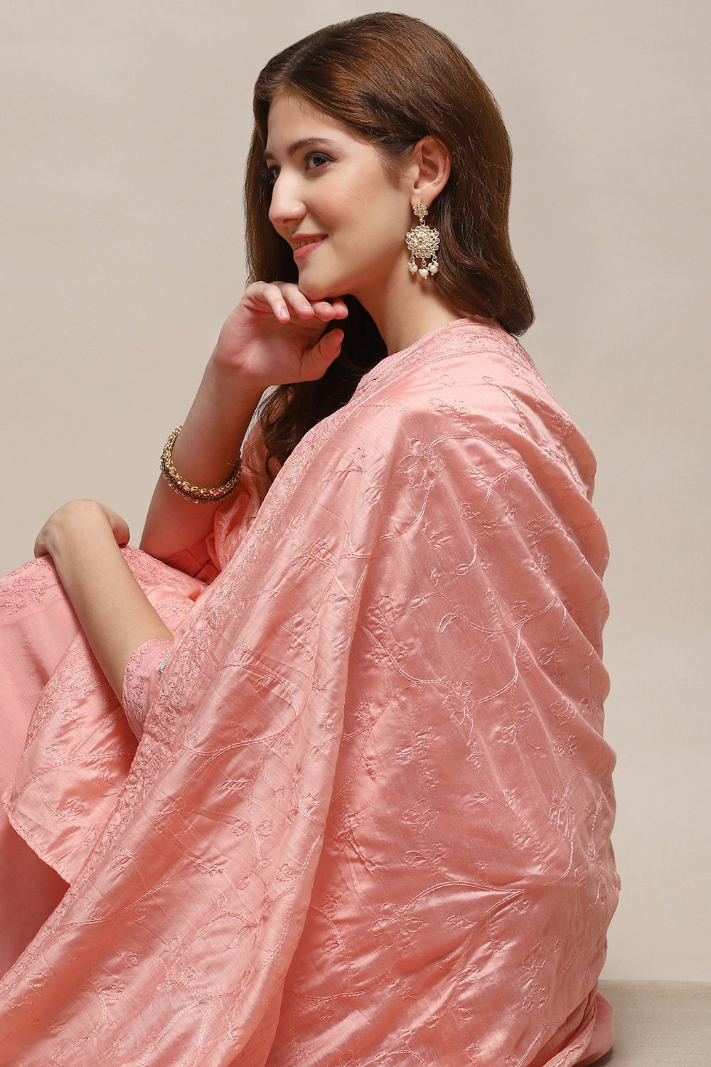 Off-white Threadwork Dupatta image number 1