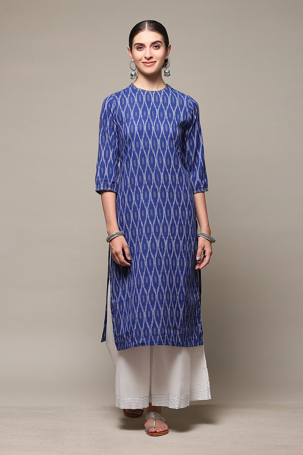 Ink Blue Cotton Straight Kurta Palazzo Suit Set image number 6