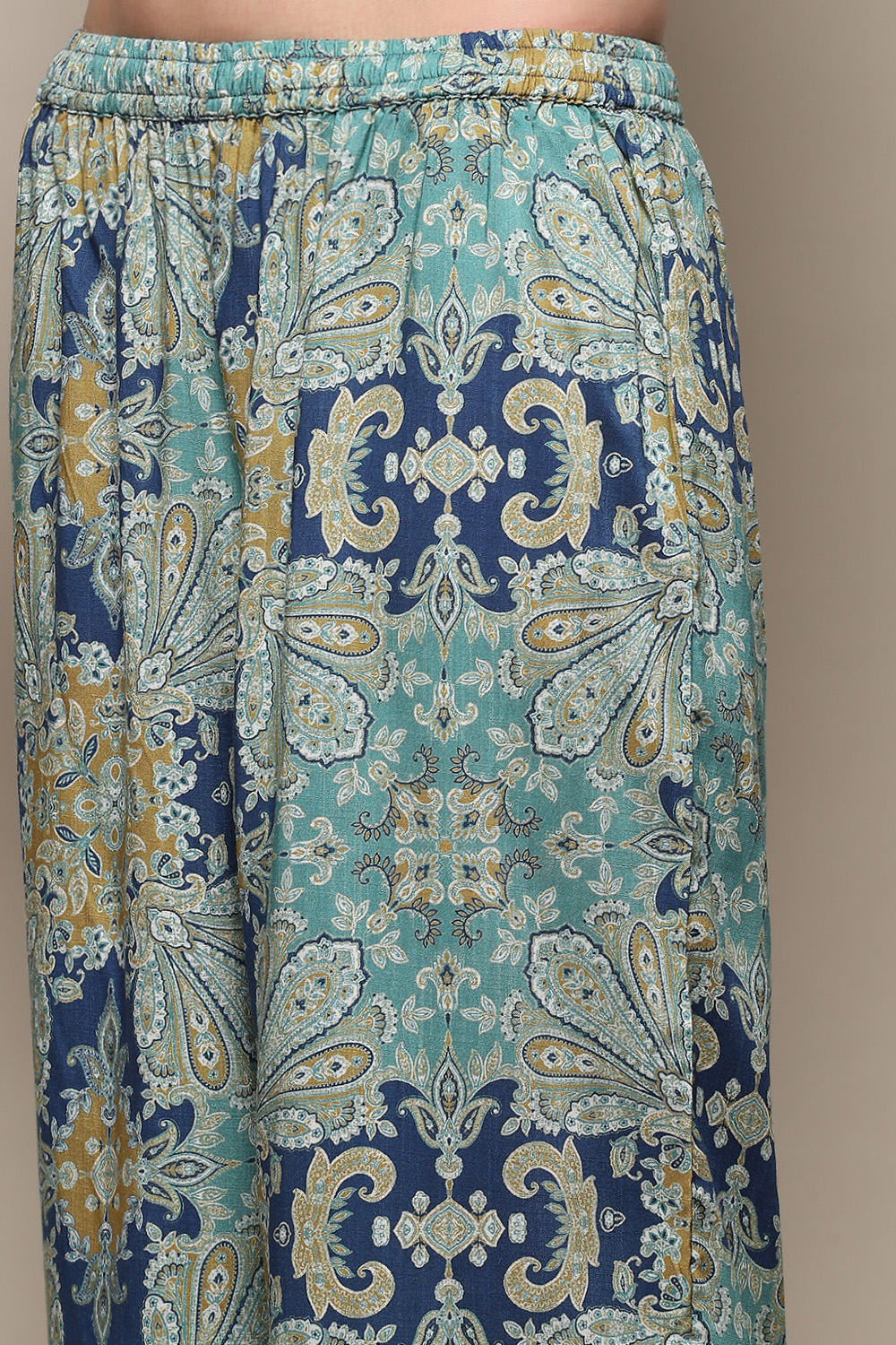 Blue Printed Asymmetric Kurta & Palazzo Suit Set image number 2