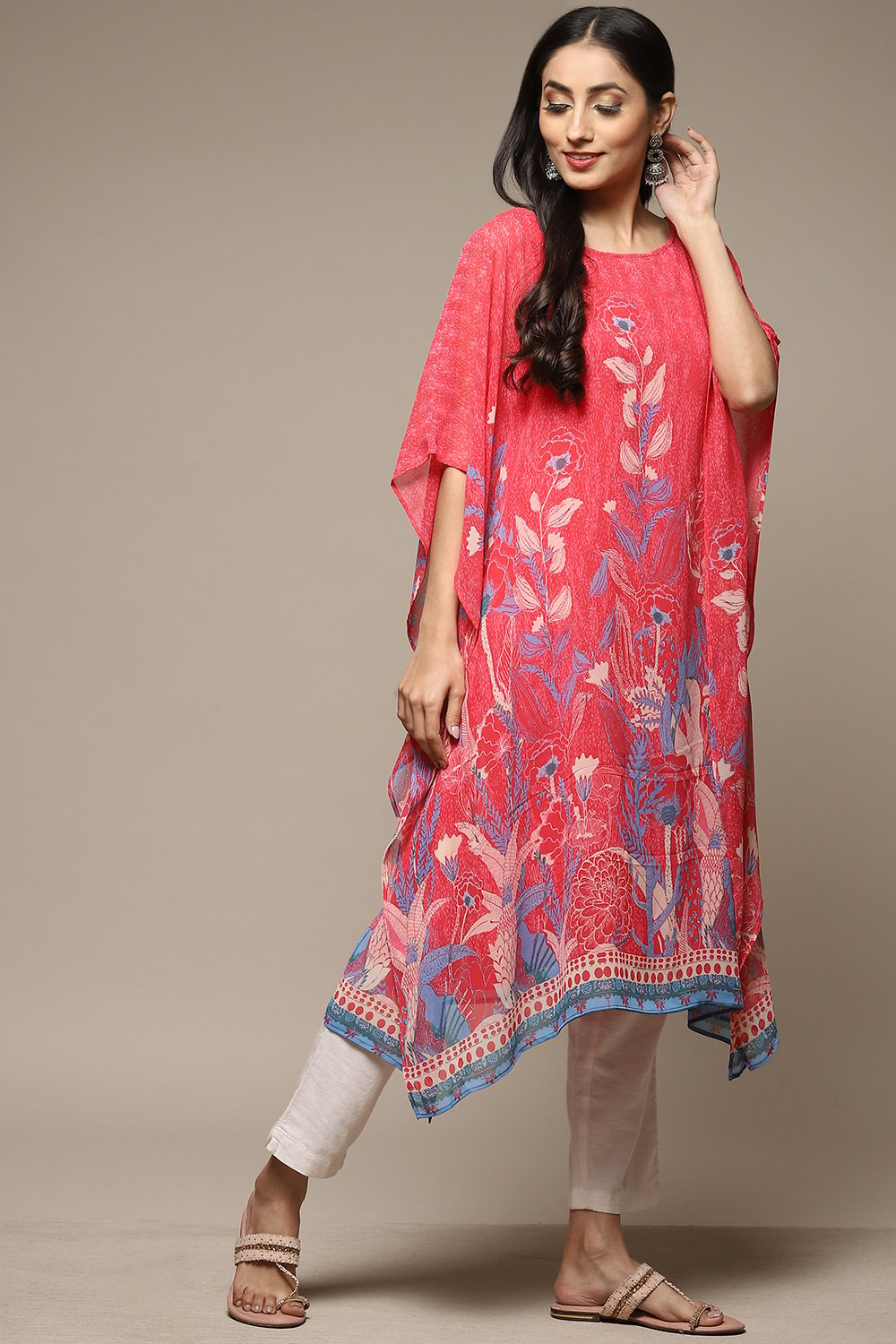 Coral Cotton Blend Straight Printed Kurta image number 0