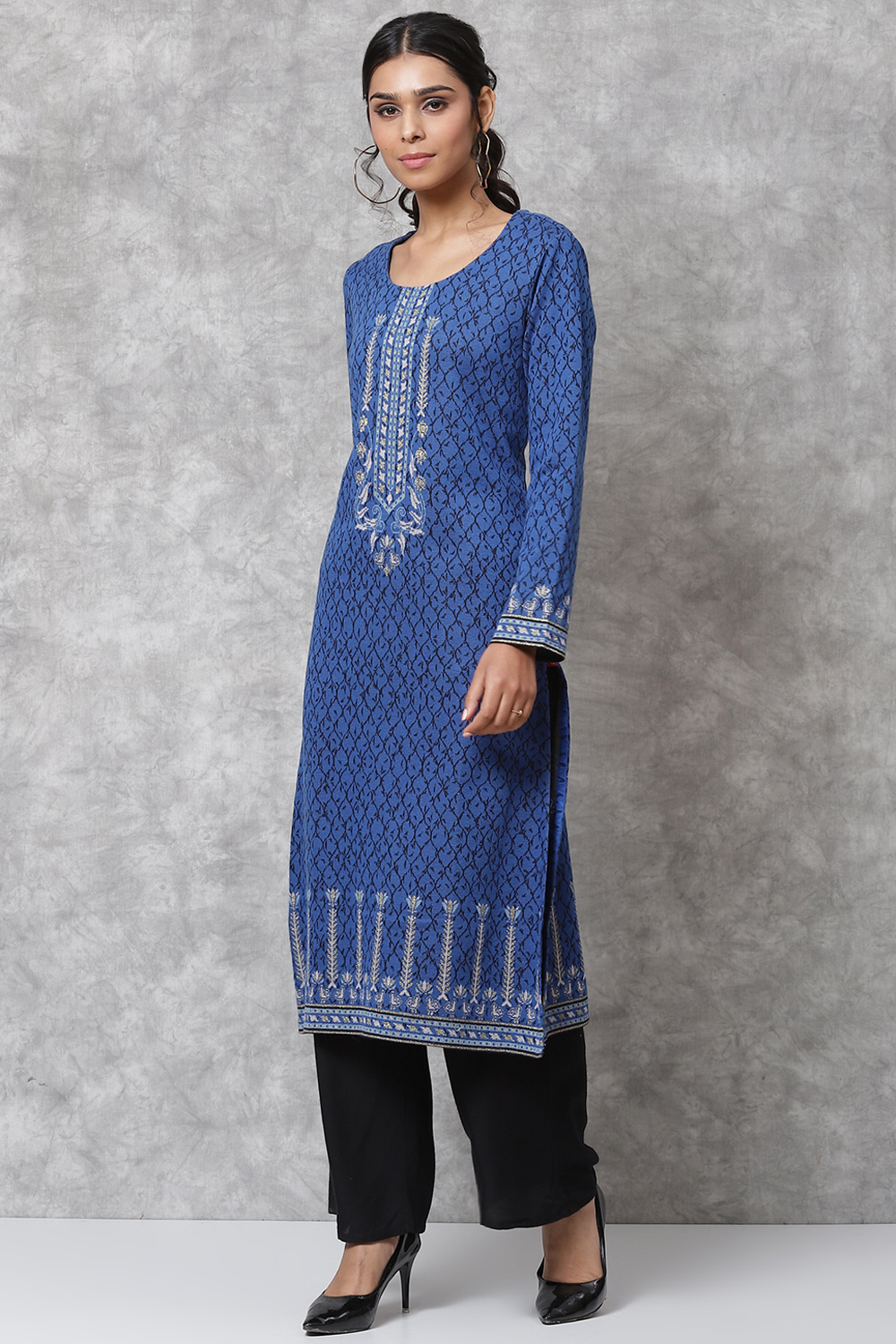 Blue Straight Poly Metallic Kurta image number 2