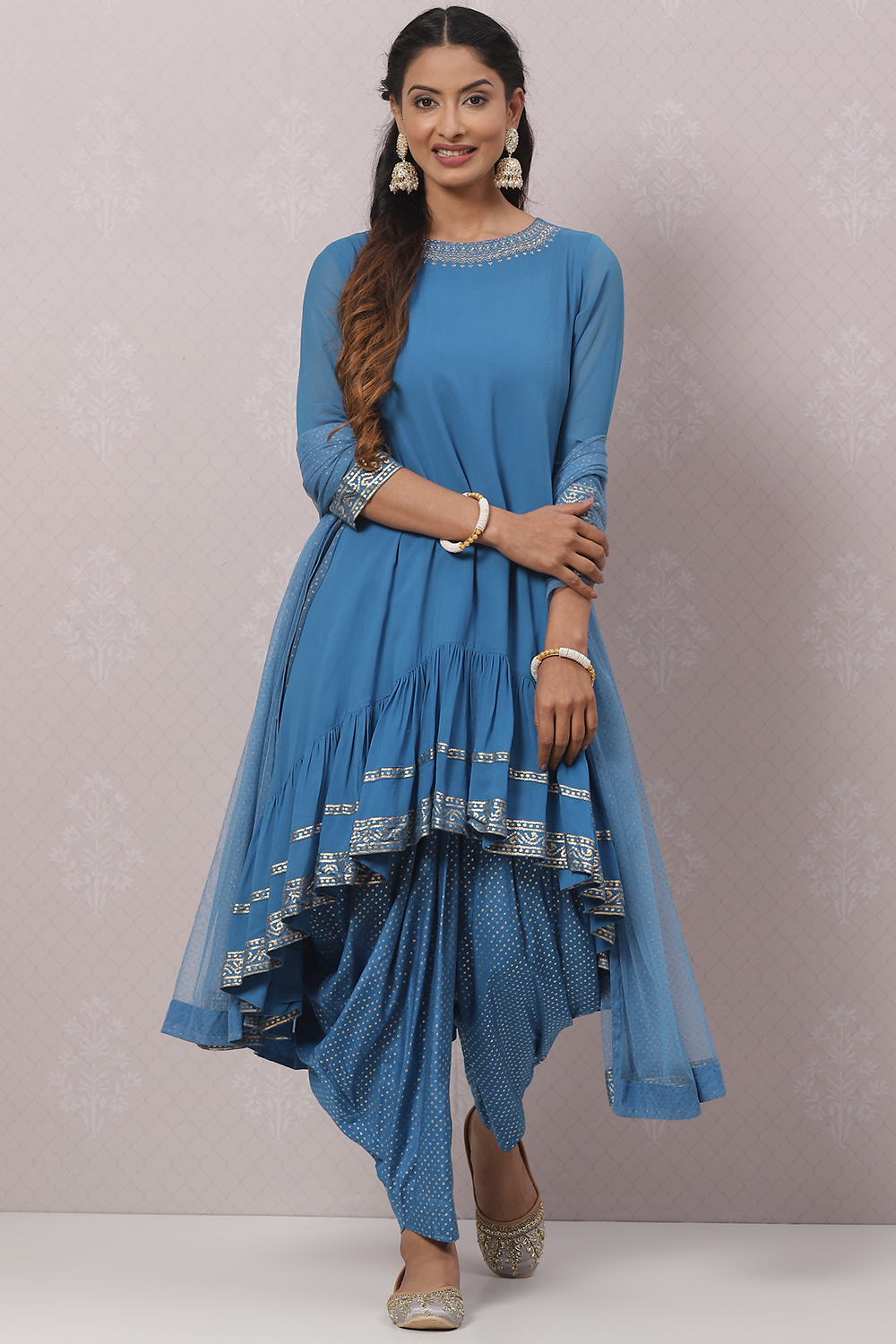 Blue Art Silk Girls Salwar Suit with Pant (NFG-179)
