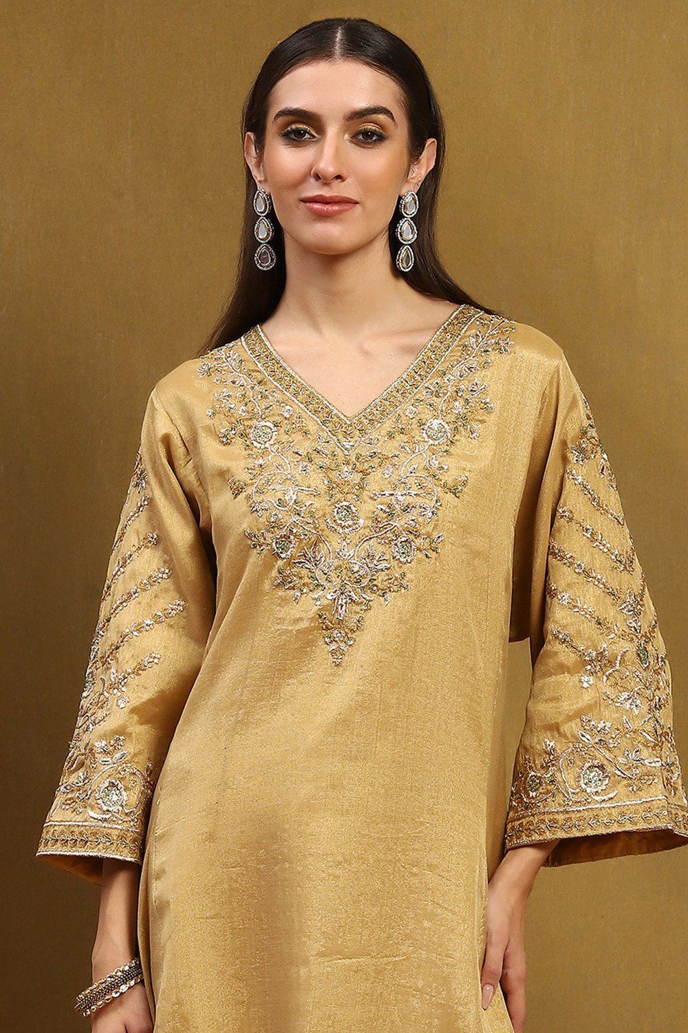 Gold Cotton Kalidar Suit Set image number 1