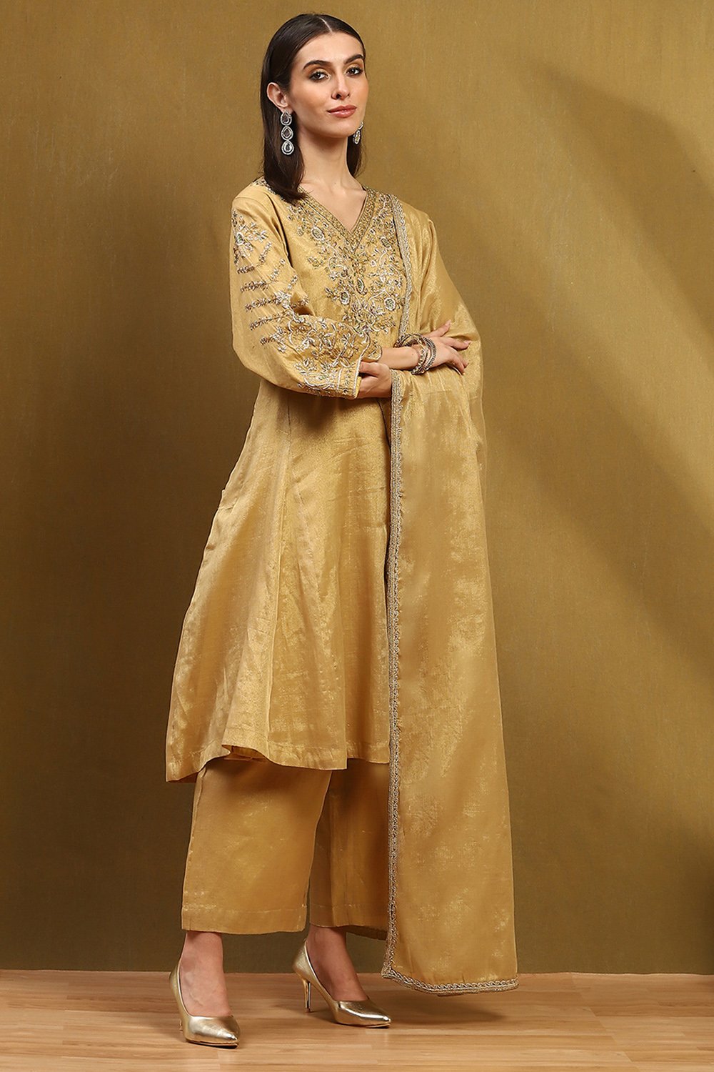 Gold Cotton Kalidar Suit Set image number 5