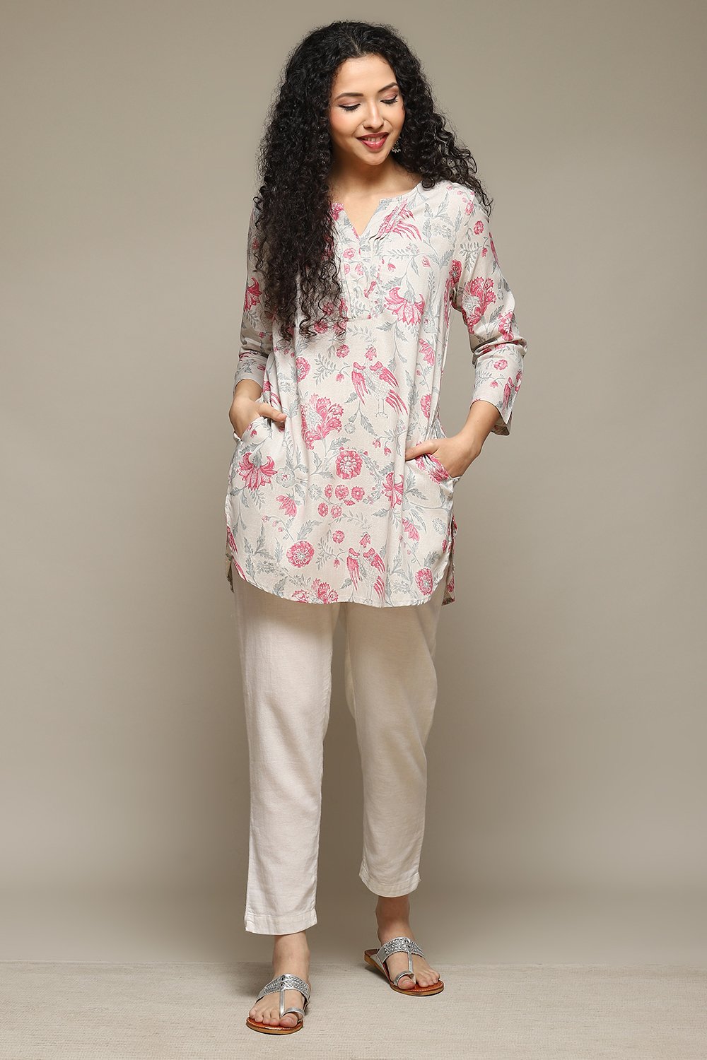 Ecru Rayon Printed Kurti image number 0