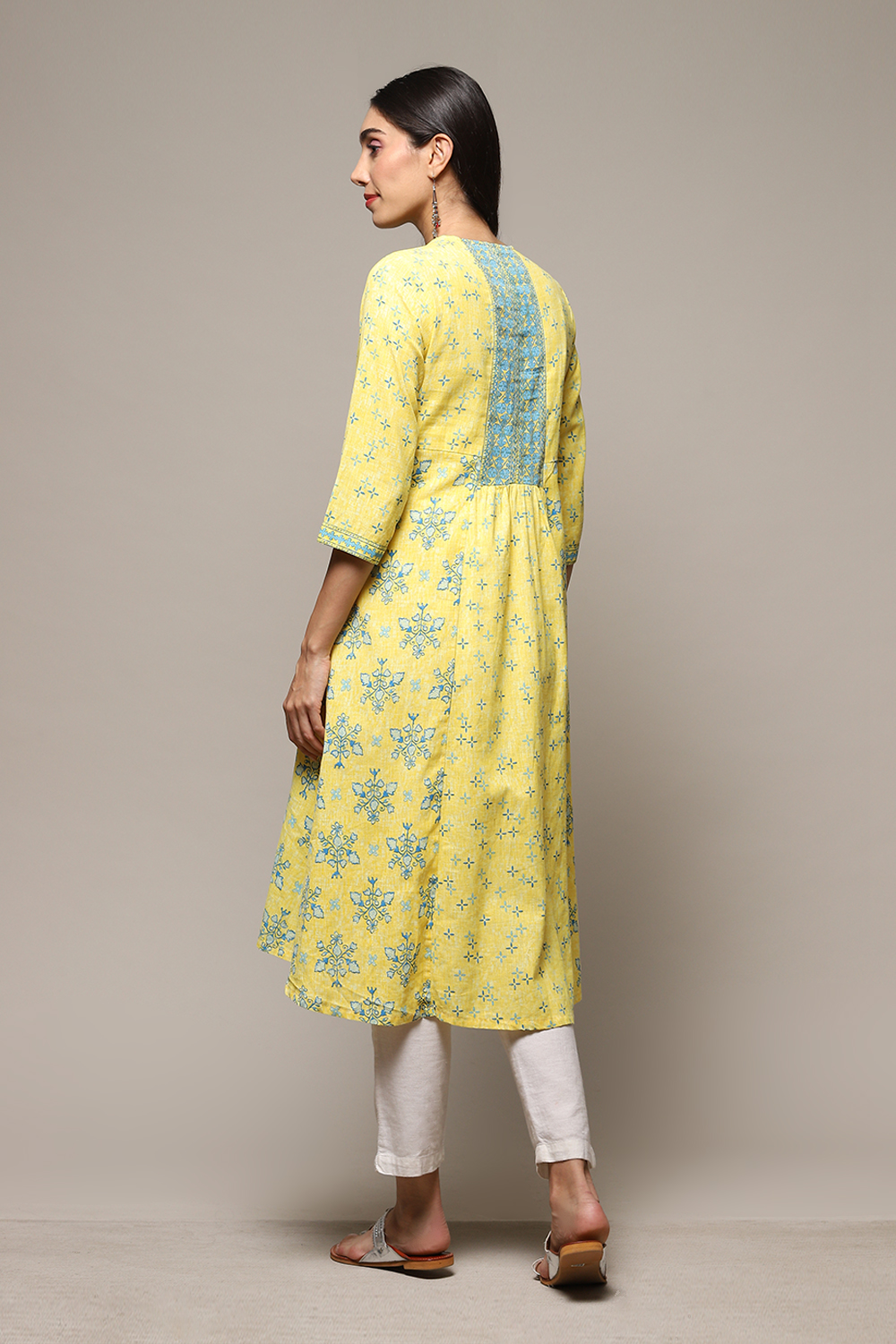 Marine Blue Cotton Blend A-Line Printed Kurta image number 4