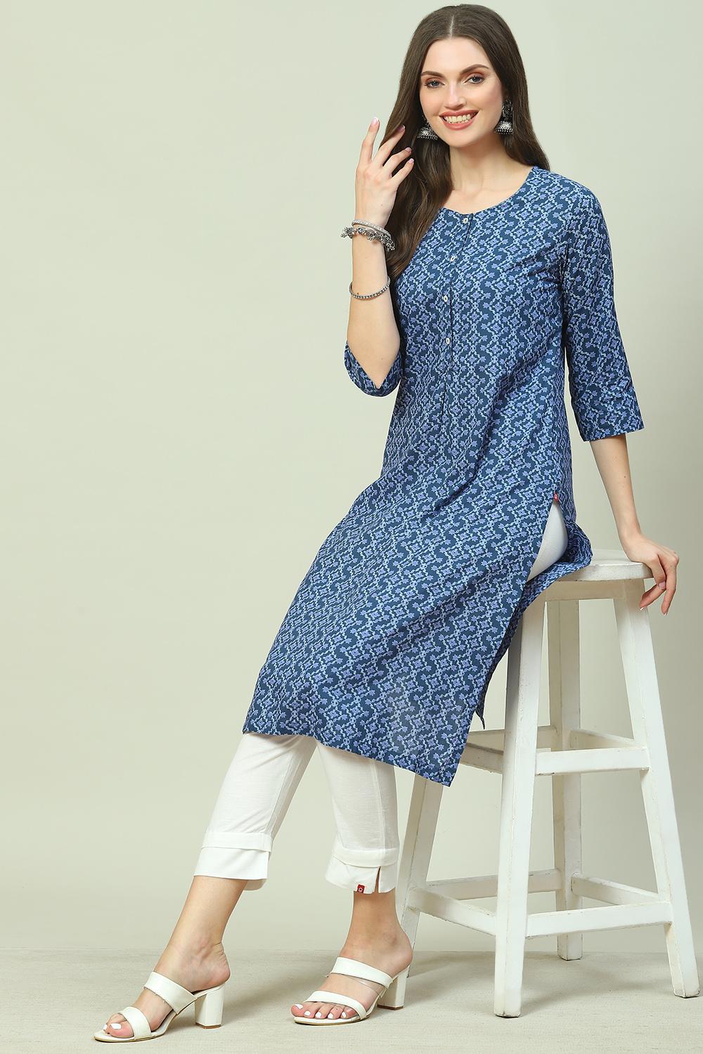 Green Cotton A-Line Printed Kurta image number 4