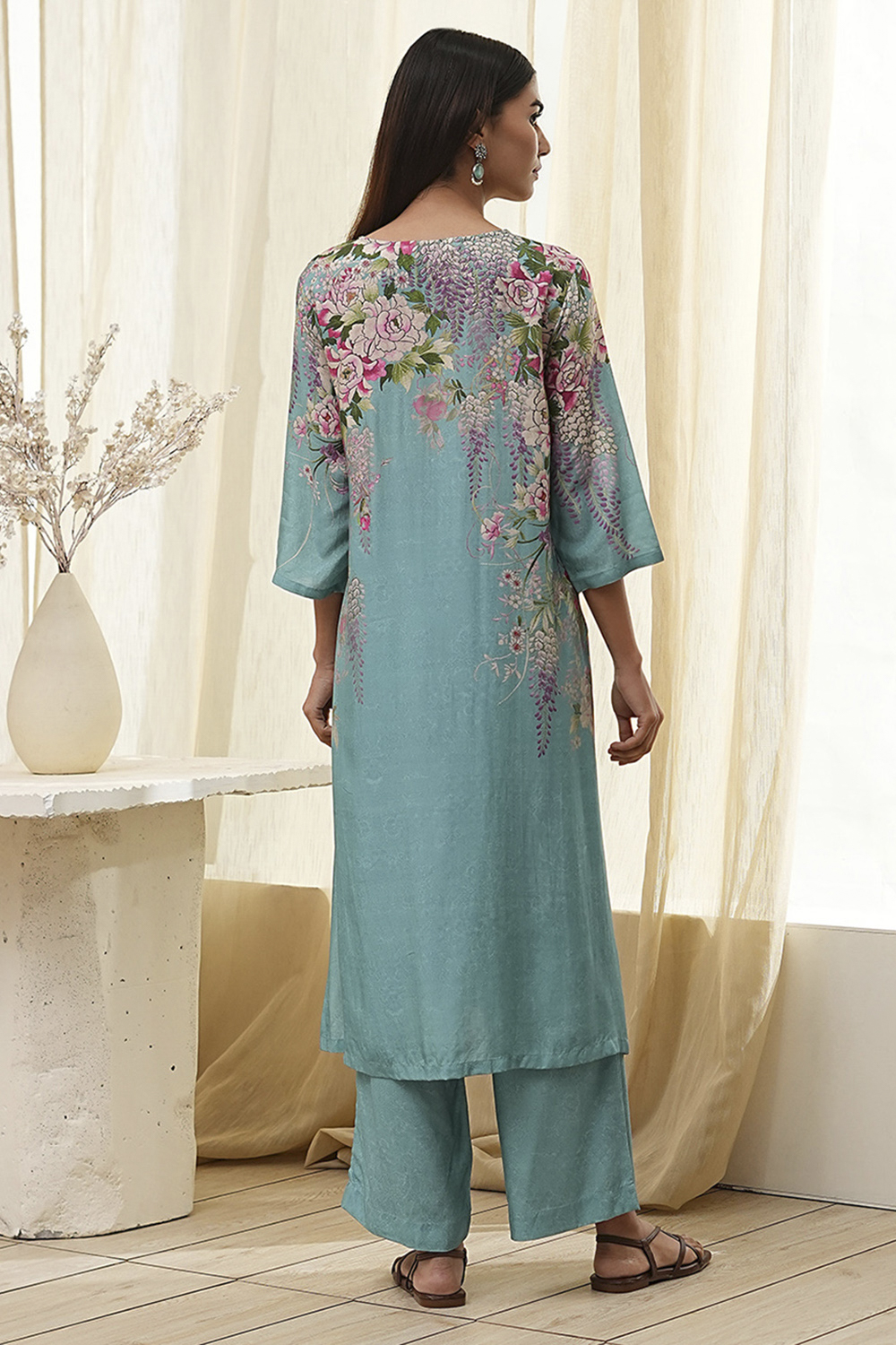 Blue Modal Blend Straight Suit Set image number 4