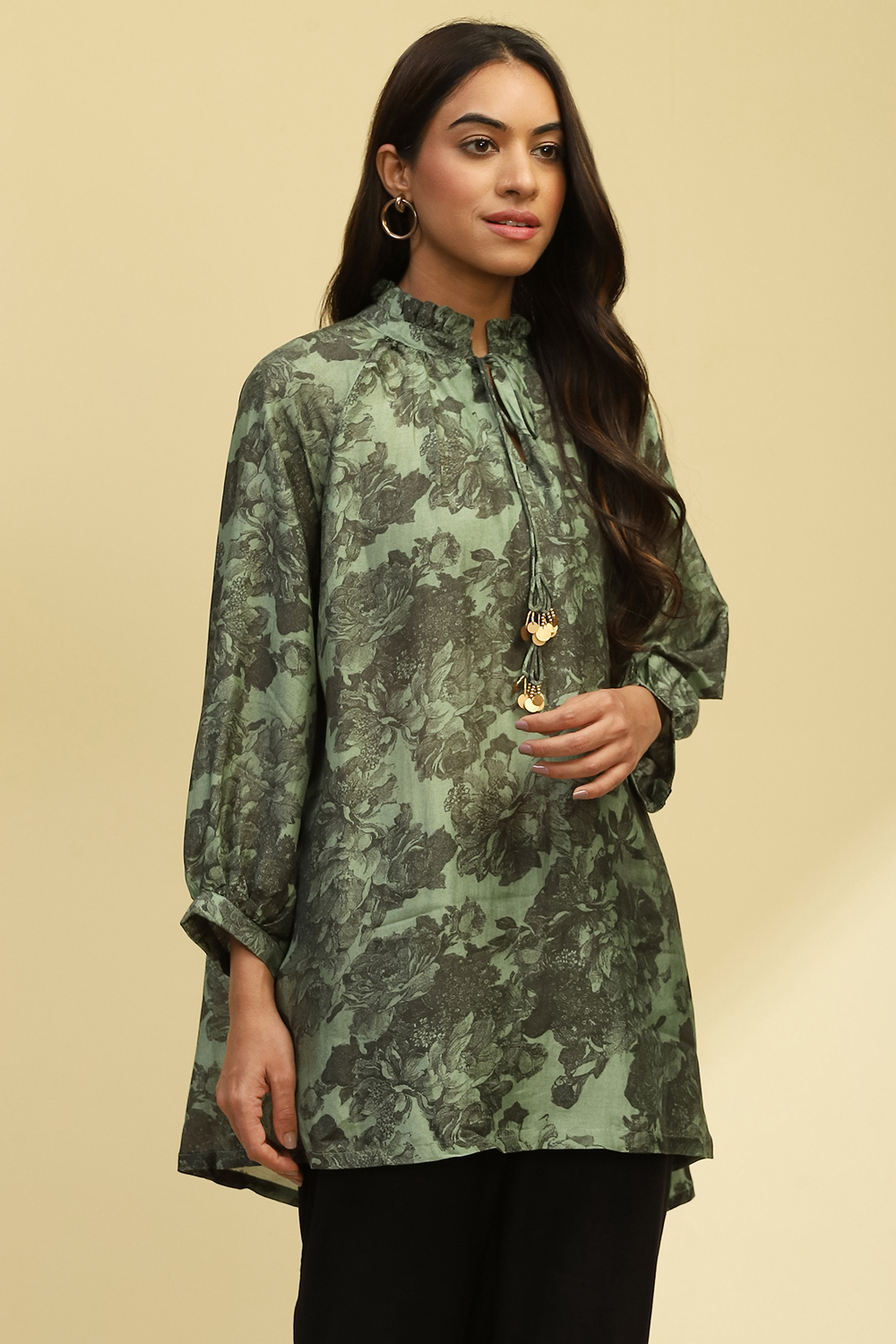 Green Viscose Blend Floral Printed Straight Kurti image number 4