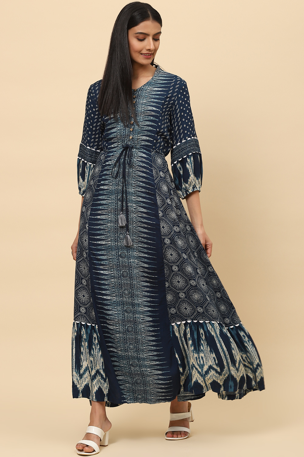 Indigo LIVA Fusion Printed Dress image number 0