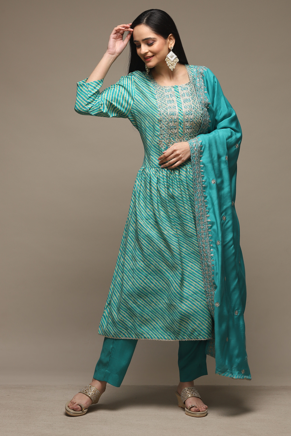 Blue Modal Machine Embroidered Unstitched Suit Set image number 1