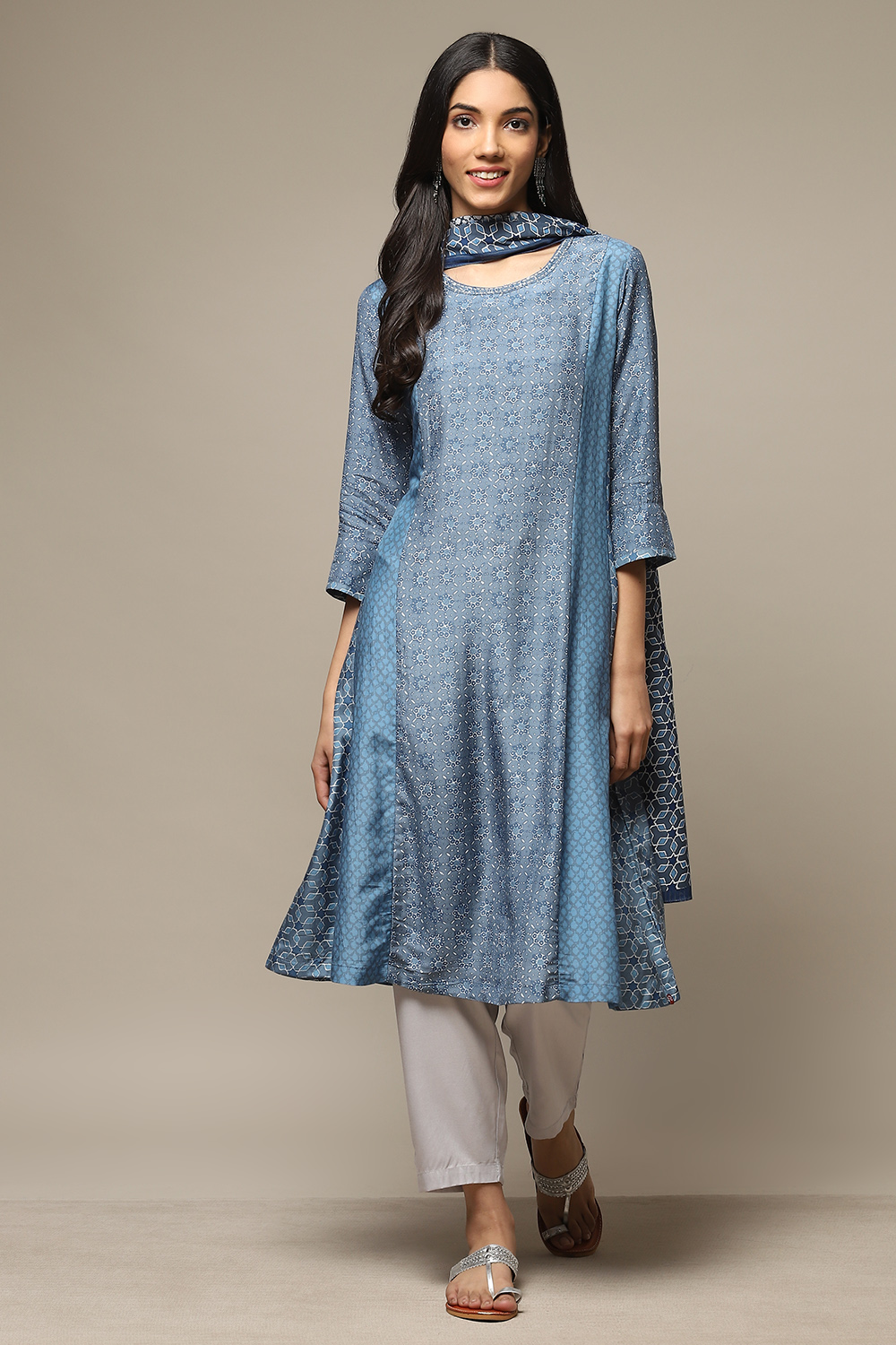 Blue Modal Straight Kurta Palazzo Suit Set image number 7