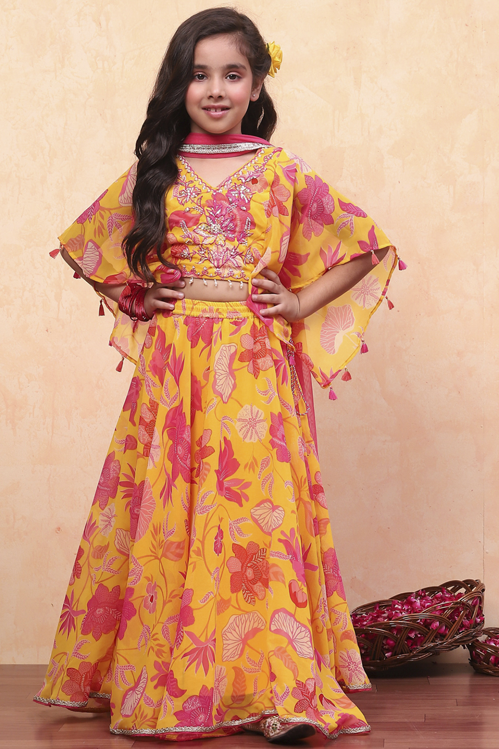 Yellow Polyester Blend Blouse Lehenga Set image number 6