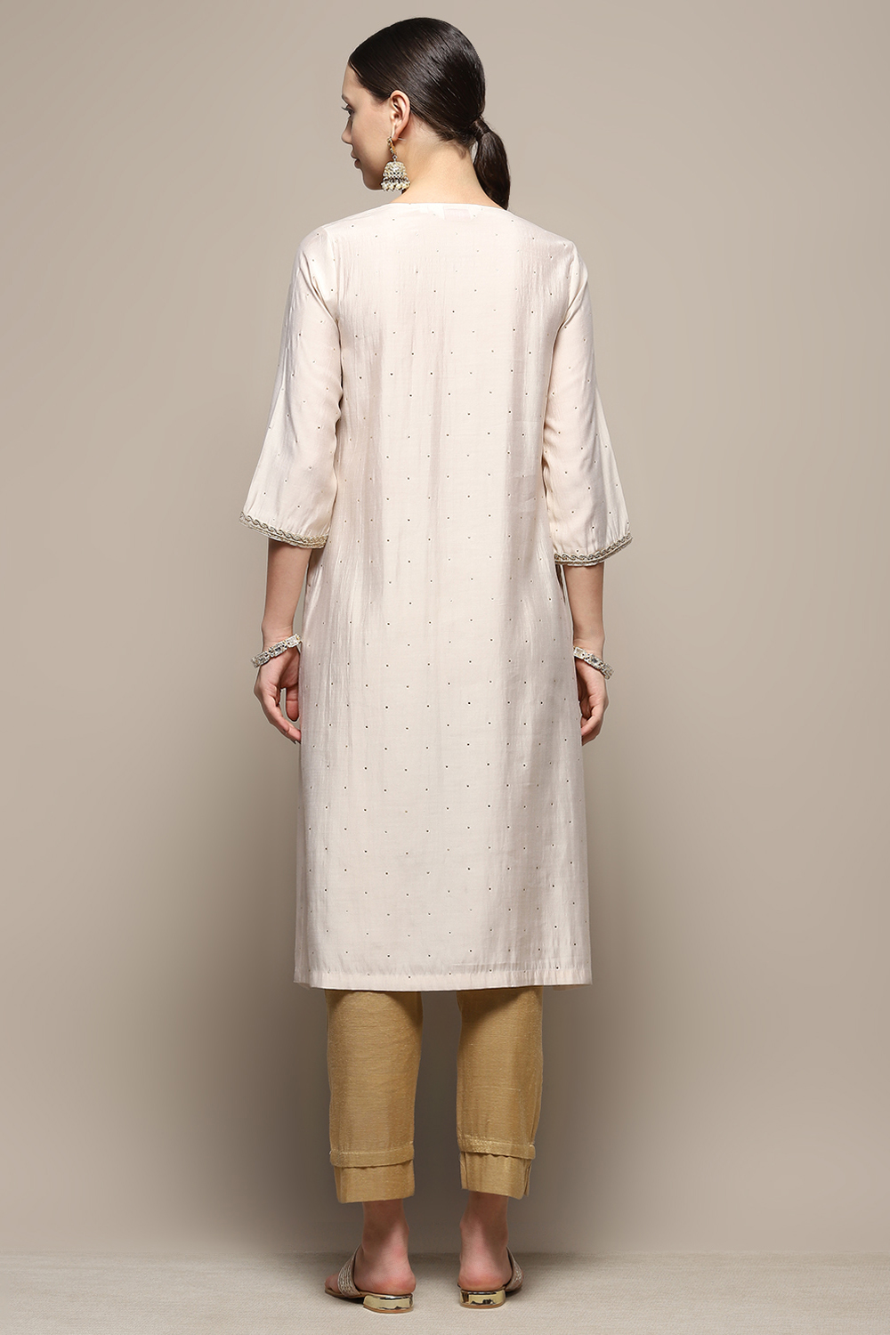 Beige Embellished Festive Straight Kurta image number 4