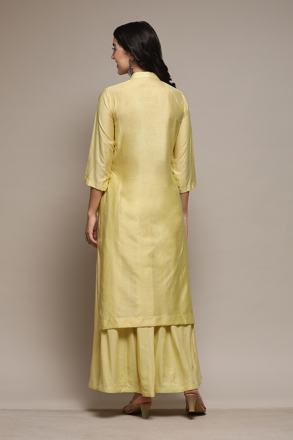 Yellow Chanderi Unstitched Suit Set image number 6