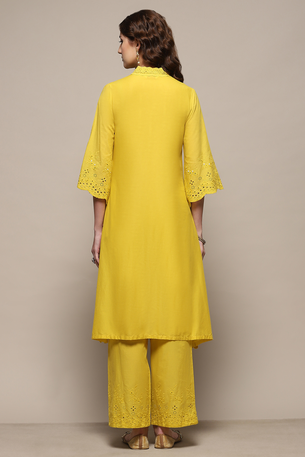 Lime Yellow Cotton Straight  Suit Set image number 5