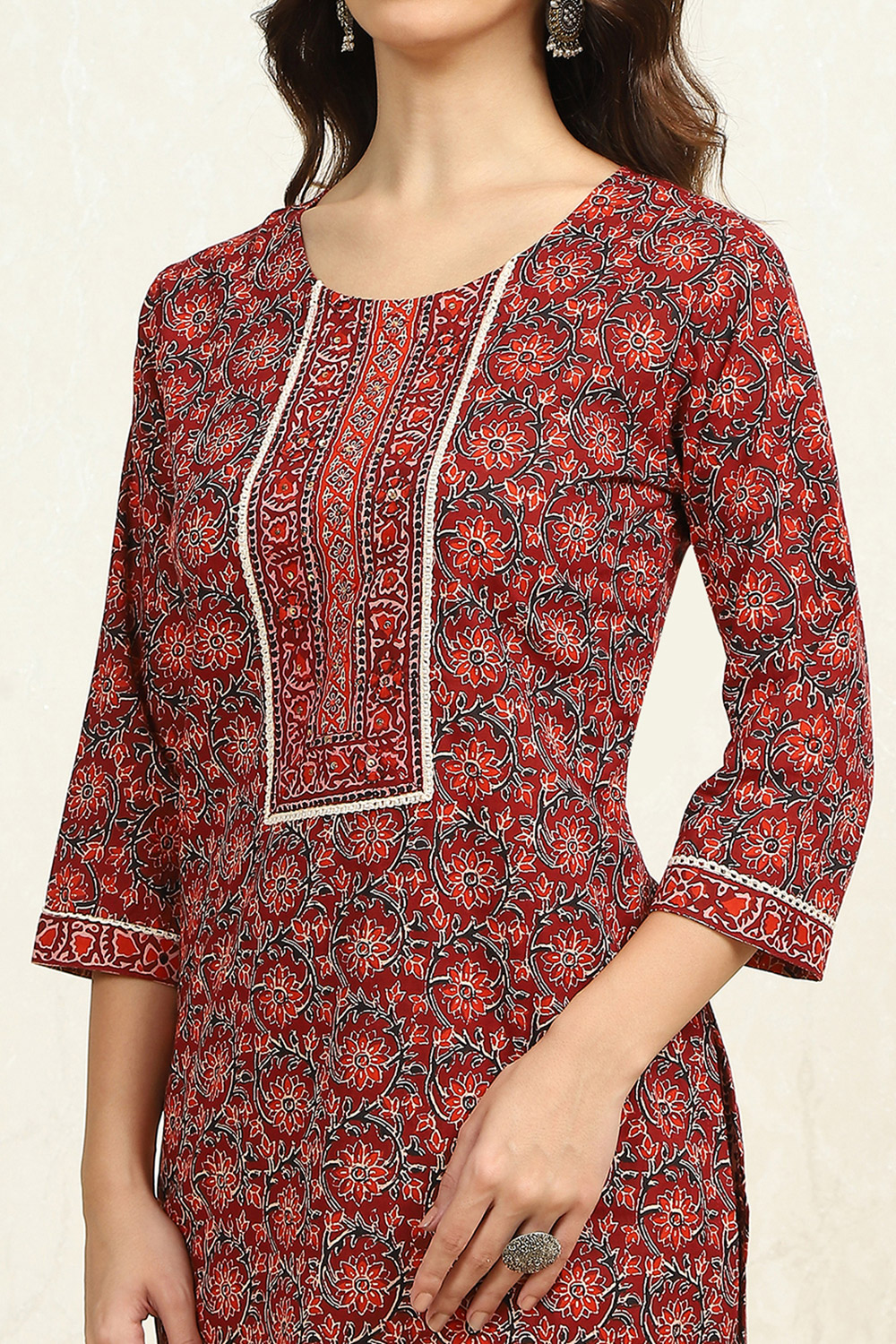 Blue Cotton Floral Printed Unstitched Suit Set image number 2