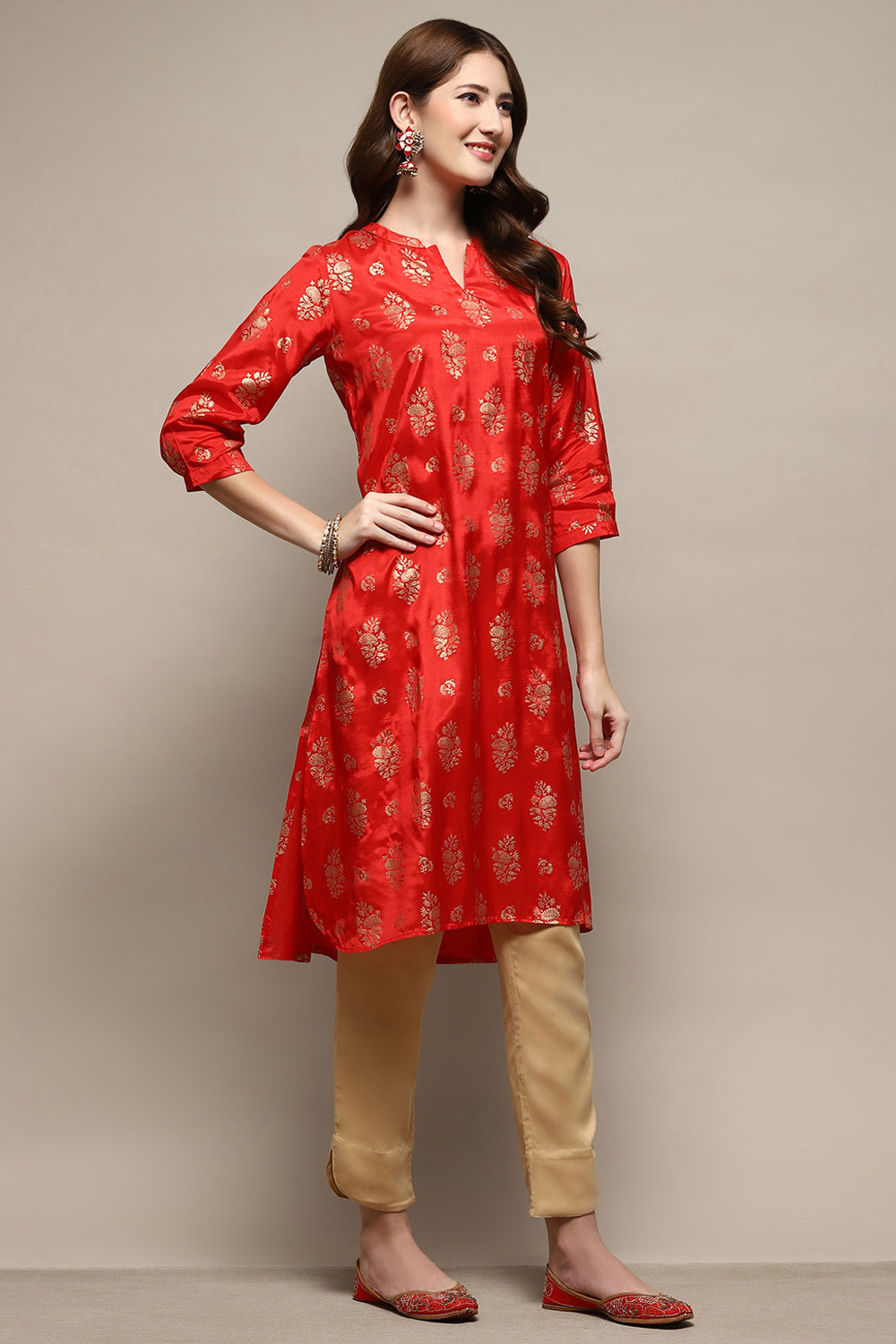 Red Rayon A-Line Printed Kurta image number 0