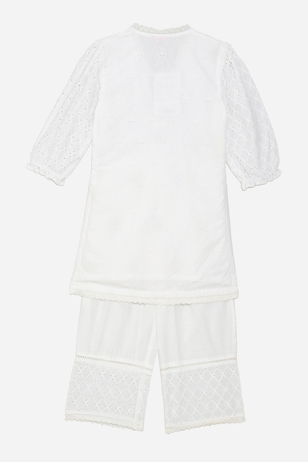 White Cotton Schiffli Kurta and Palazzo Set image number 3