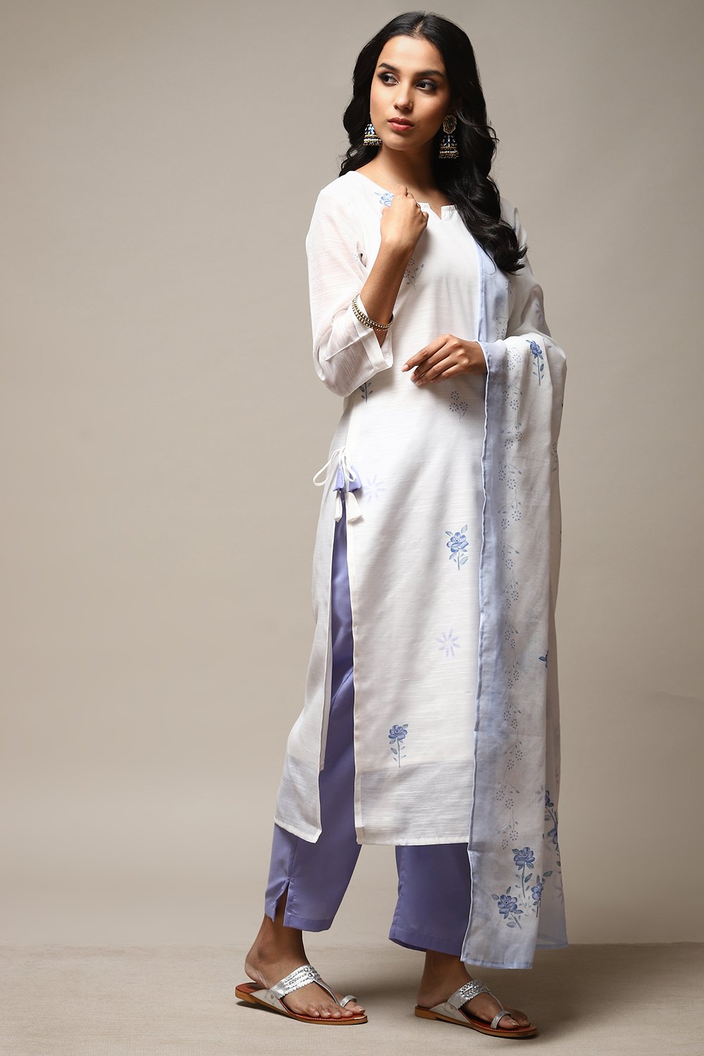 Blue Linen Digital Print Unstitched Suit Set image number 7