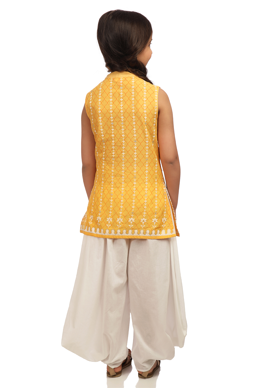 Orange Straight Kurta Dhoti Pant Suit Set image number 4