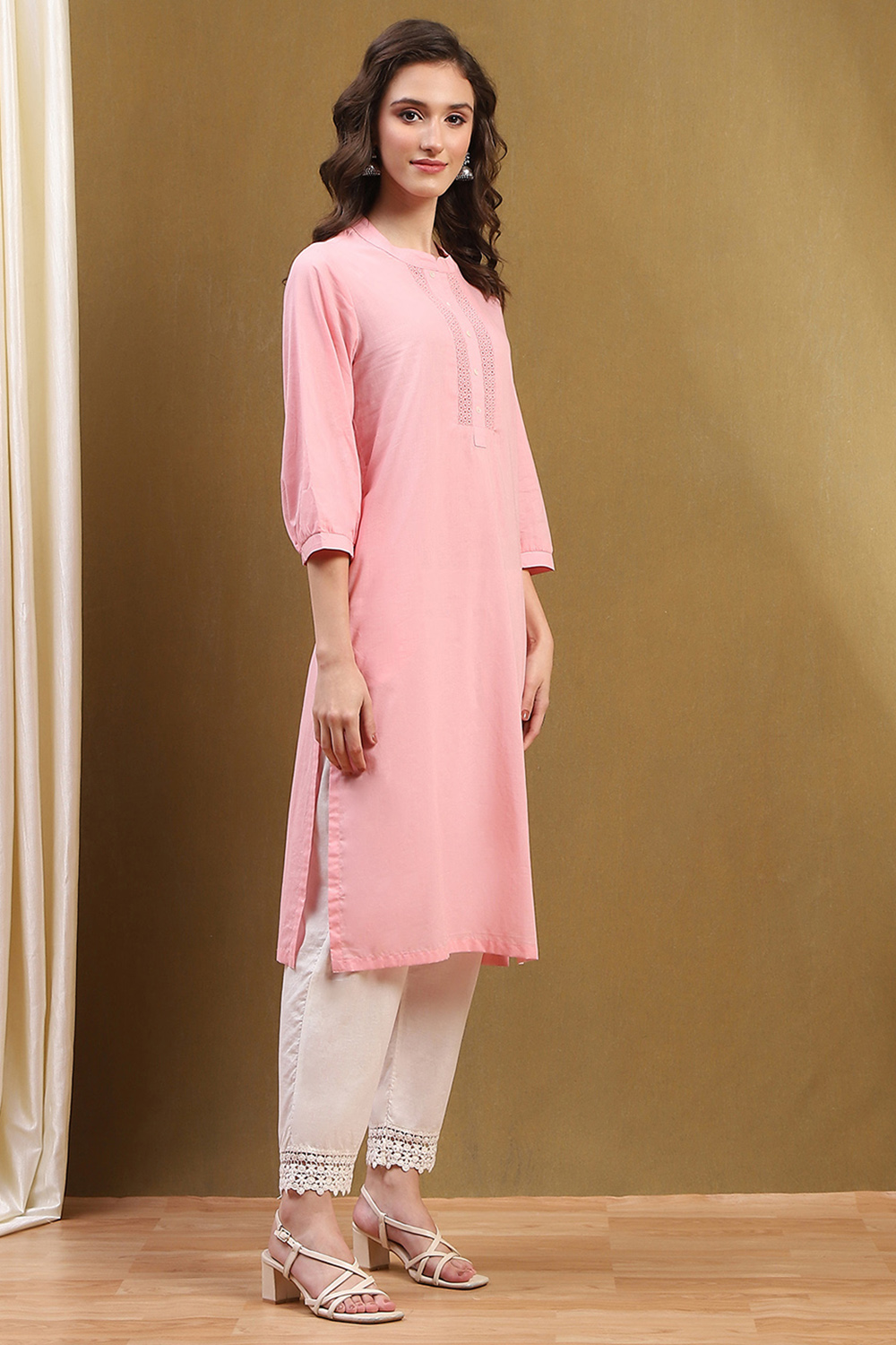 Ice Blue Cotton Solid Regular Fit Straight Kurta image number 4