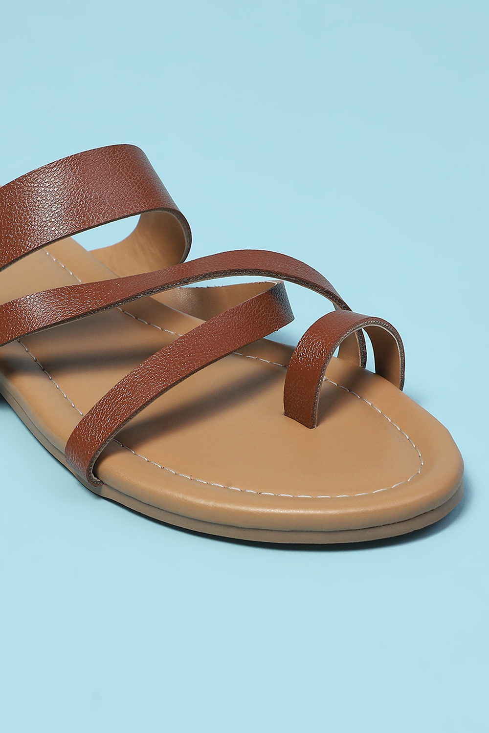 Brown Pu Ring Toe Sandals image number 1