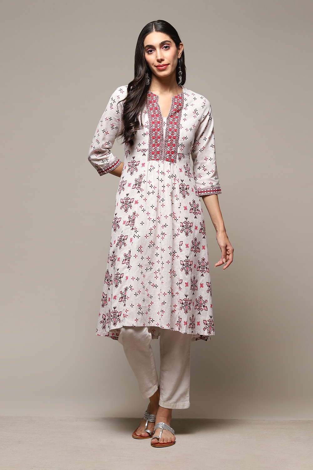 Marine Blue Cotton Blend A-Line Printed Kurta image number 5