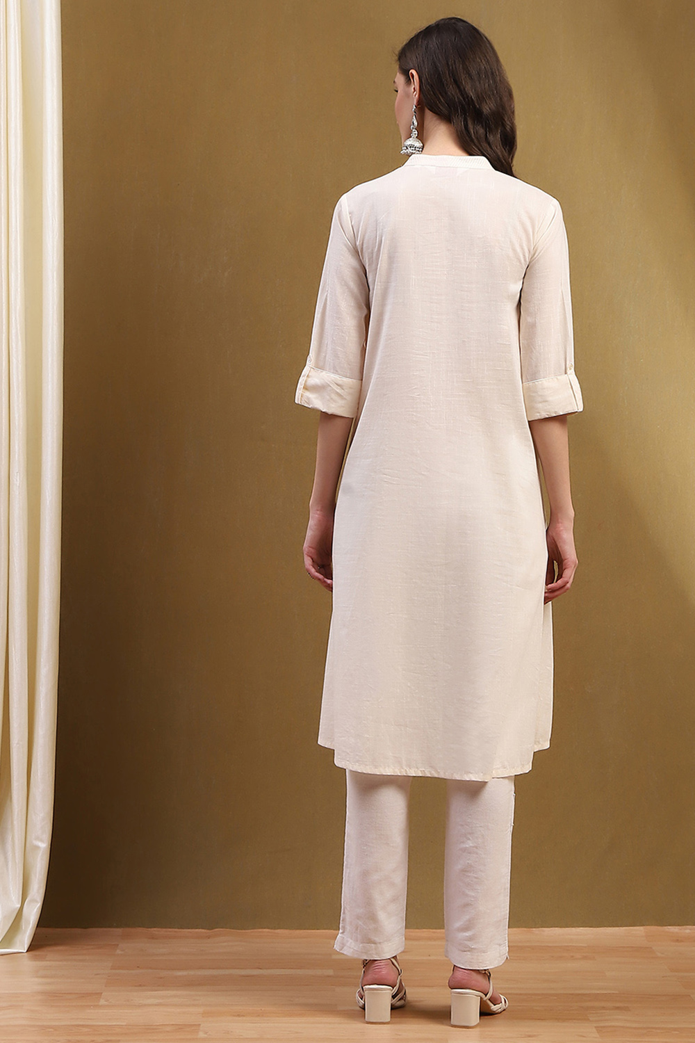 Pink Cotton Solid Pleated A-Line Kurta image number 3