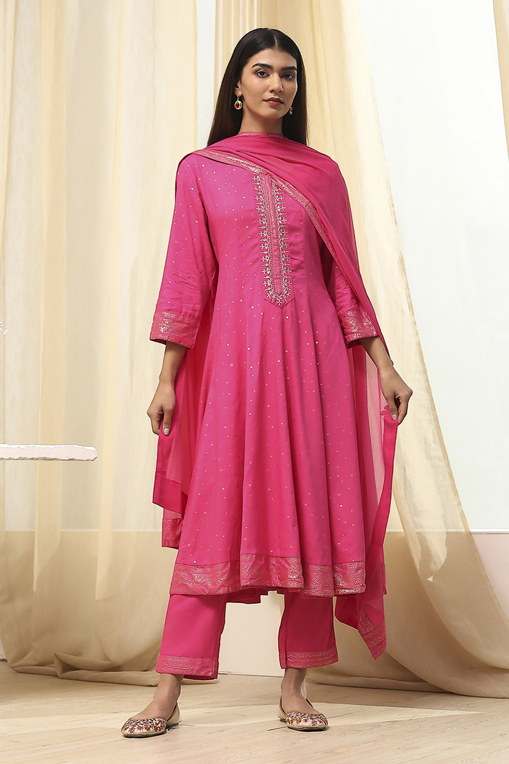 Fuchsia Viscose Printed Kalidar Suit Set image number 0