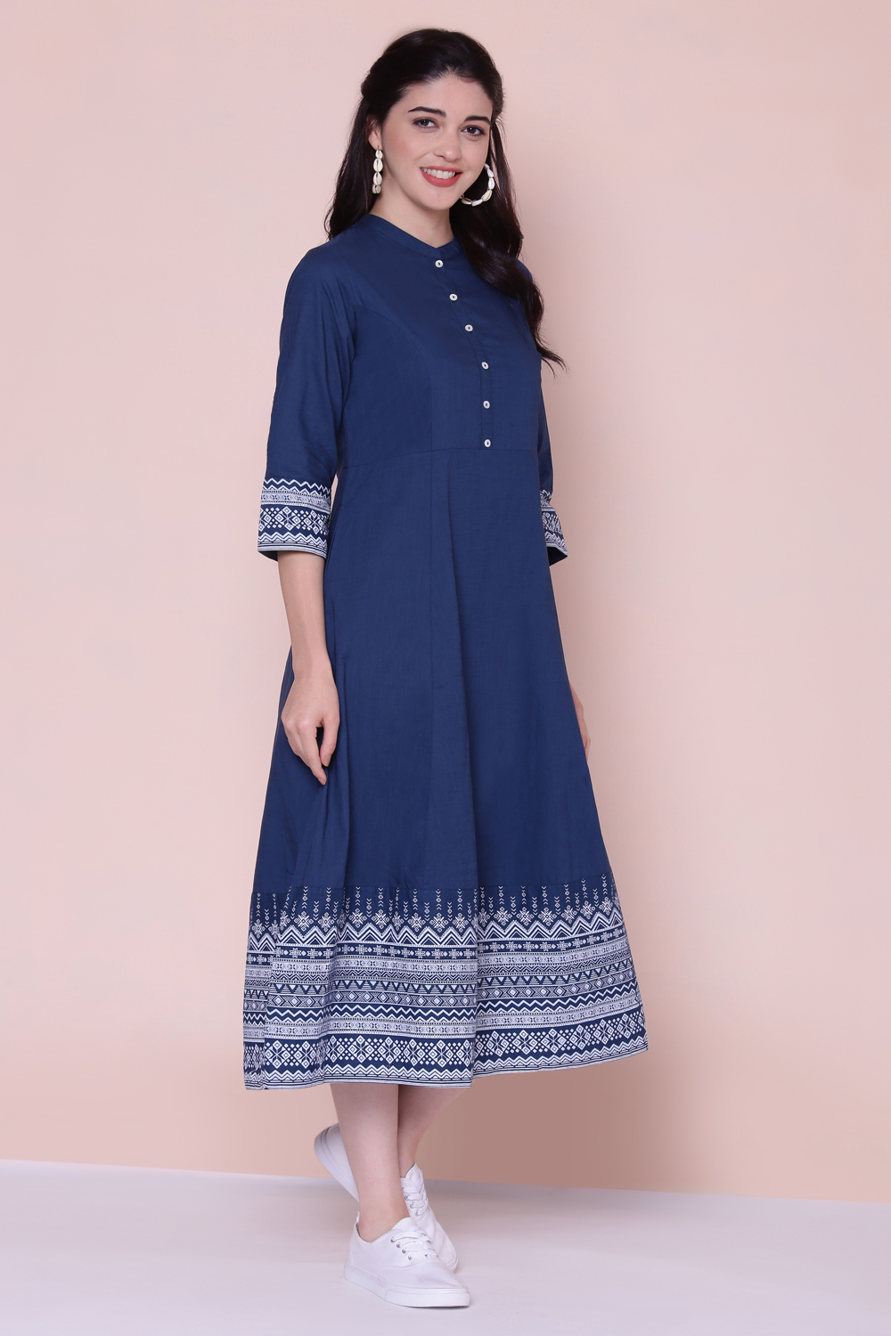 Blue Cotton A-line Dress image number 2