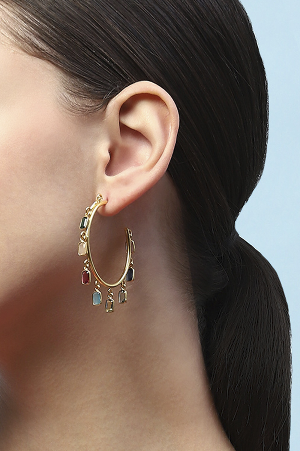 Multi-coloured Gold-Plated Contemporary Western Hoops image number 3