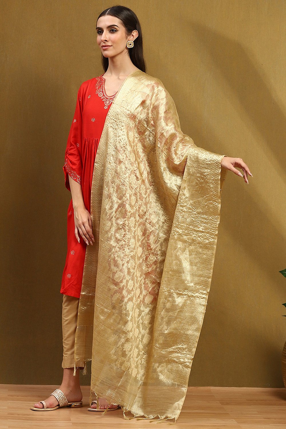 Gold Poly Silk Dupatta image number 2