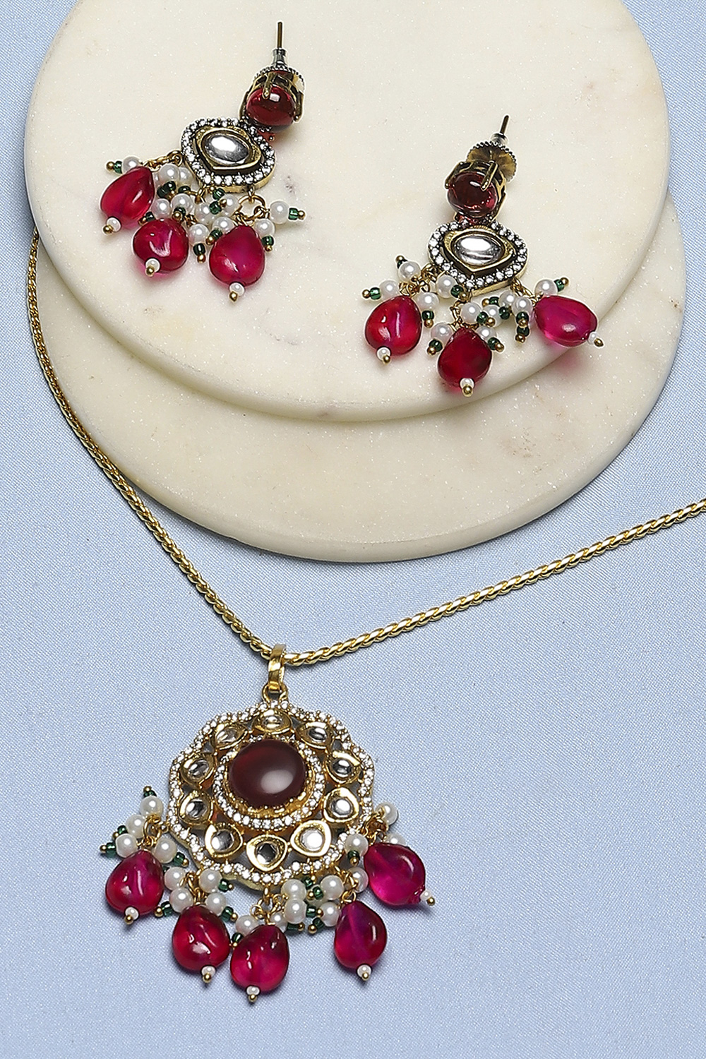 Ruby Brass Necklace Set image number 4