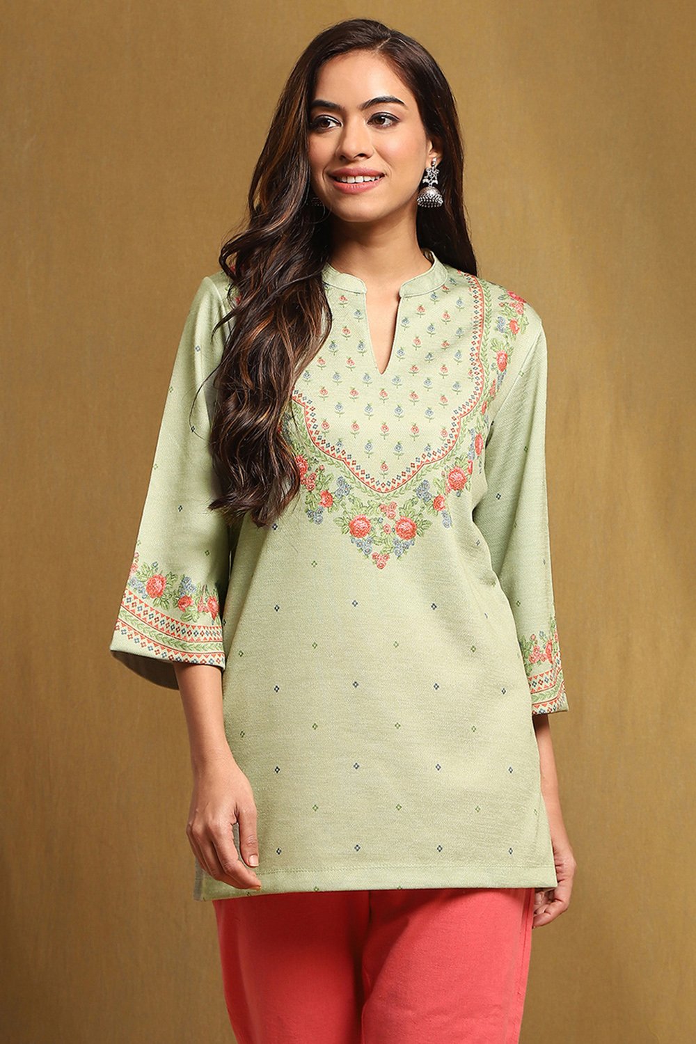 Mint Green Knit Straight Kurti image number 5