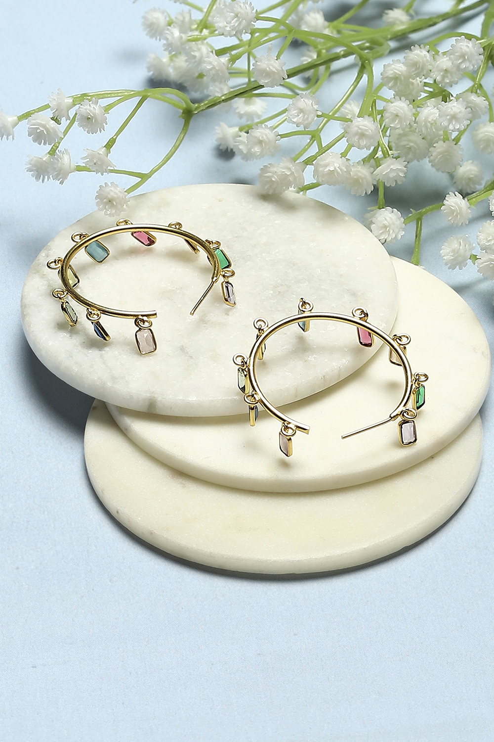 Multi-coloured Gold-Plated Contemporary Western Hoops image number 2