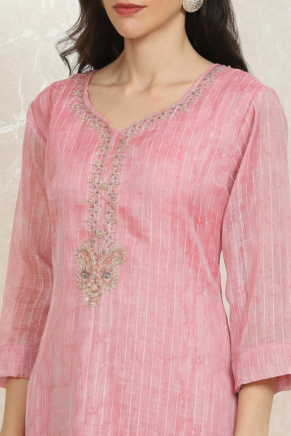 Peach Linen Digital Print Unstitched Suit Set image number 2