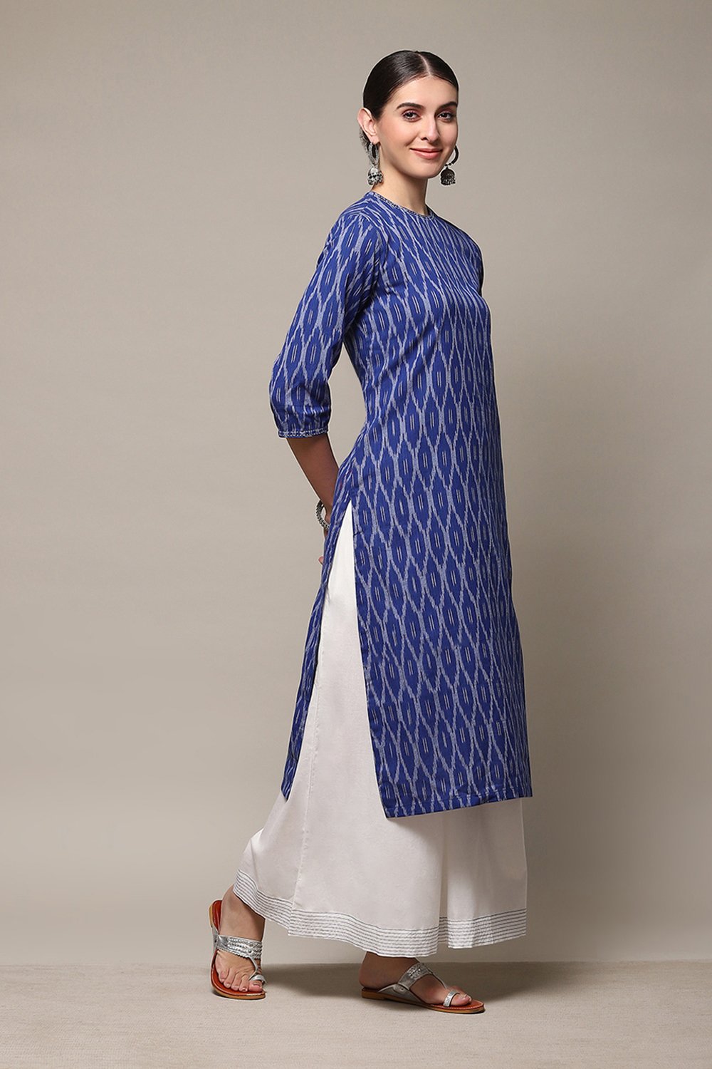 Ink Blue Cotton Straight Kurta Palazzo Suit Set image number 5