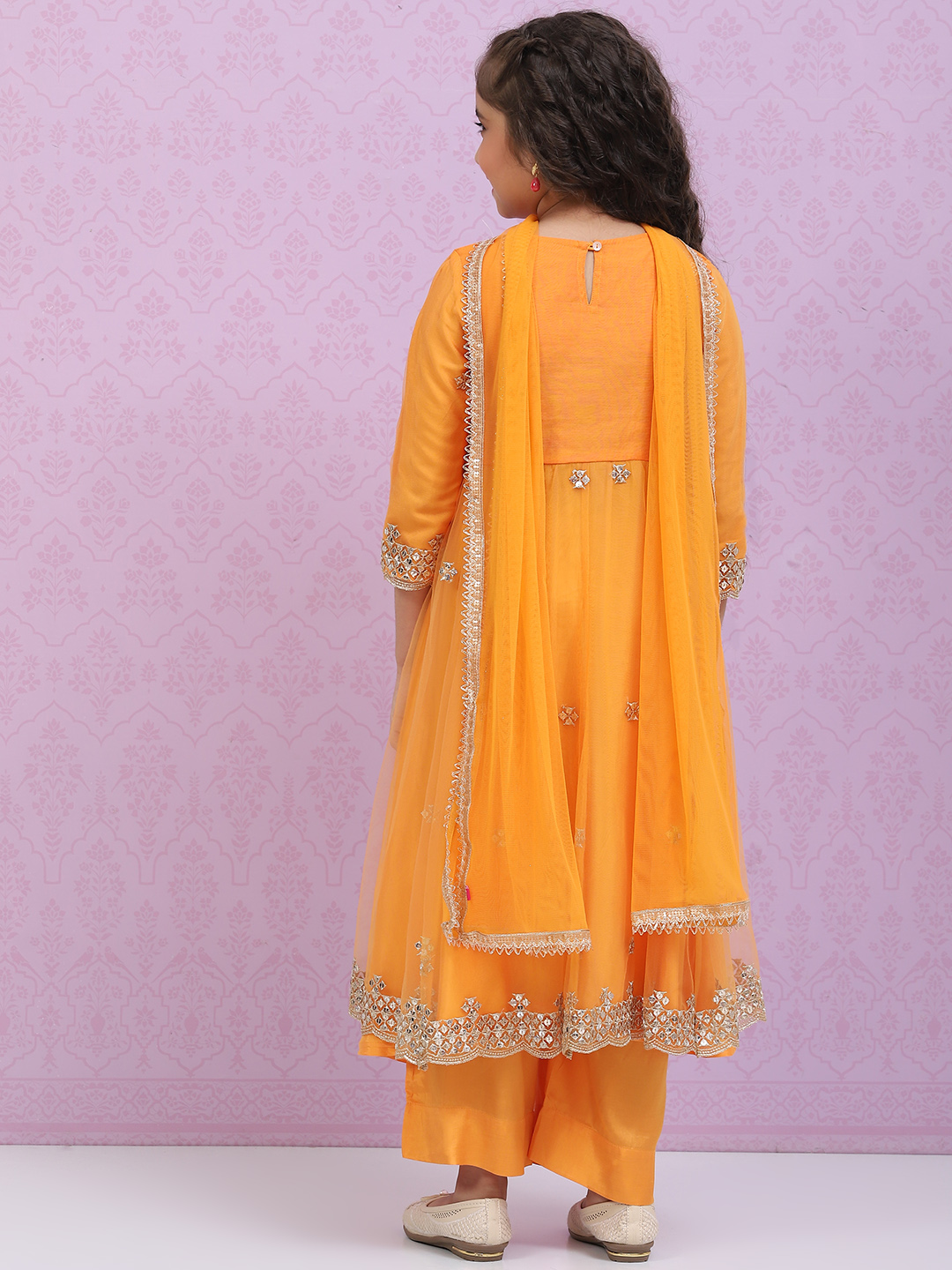Orange Art Silk A-Line Straight Kurta Palazzo Suit Set image number 4