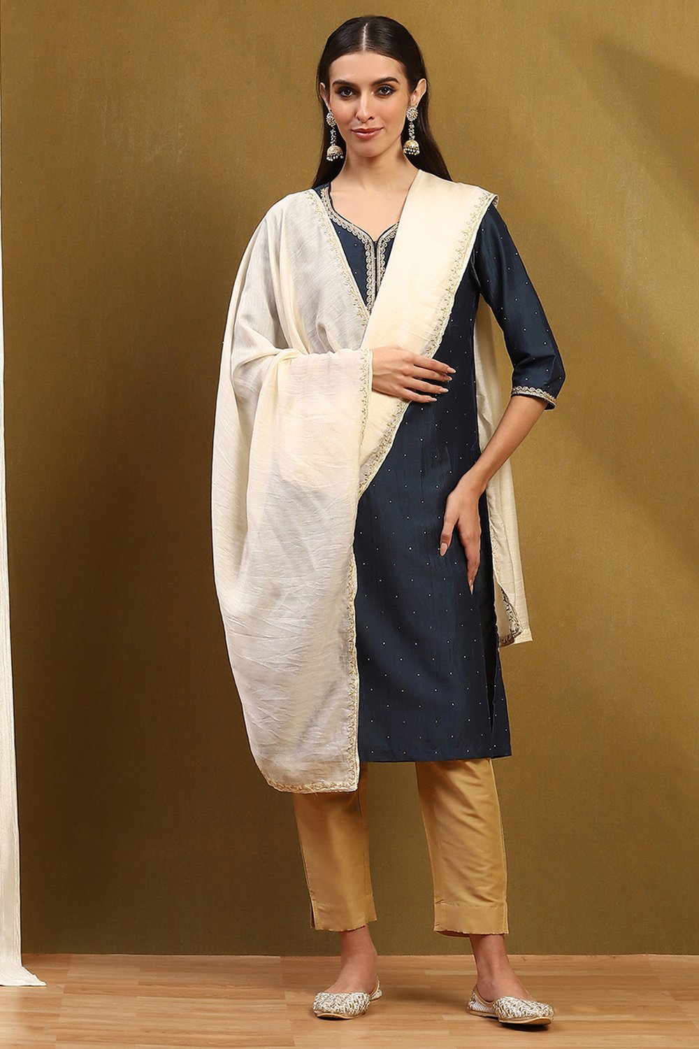 Off White Polyester Dupatta image number 0