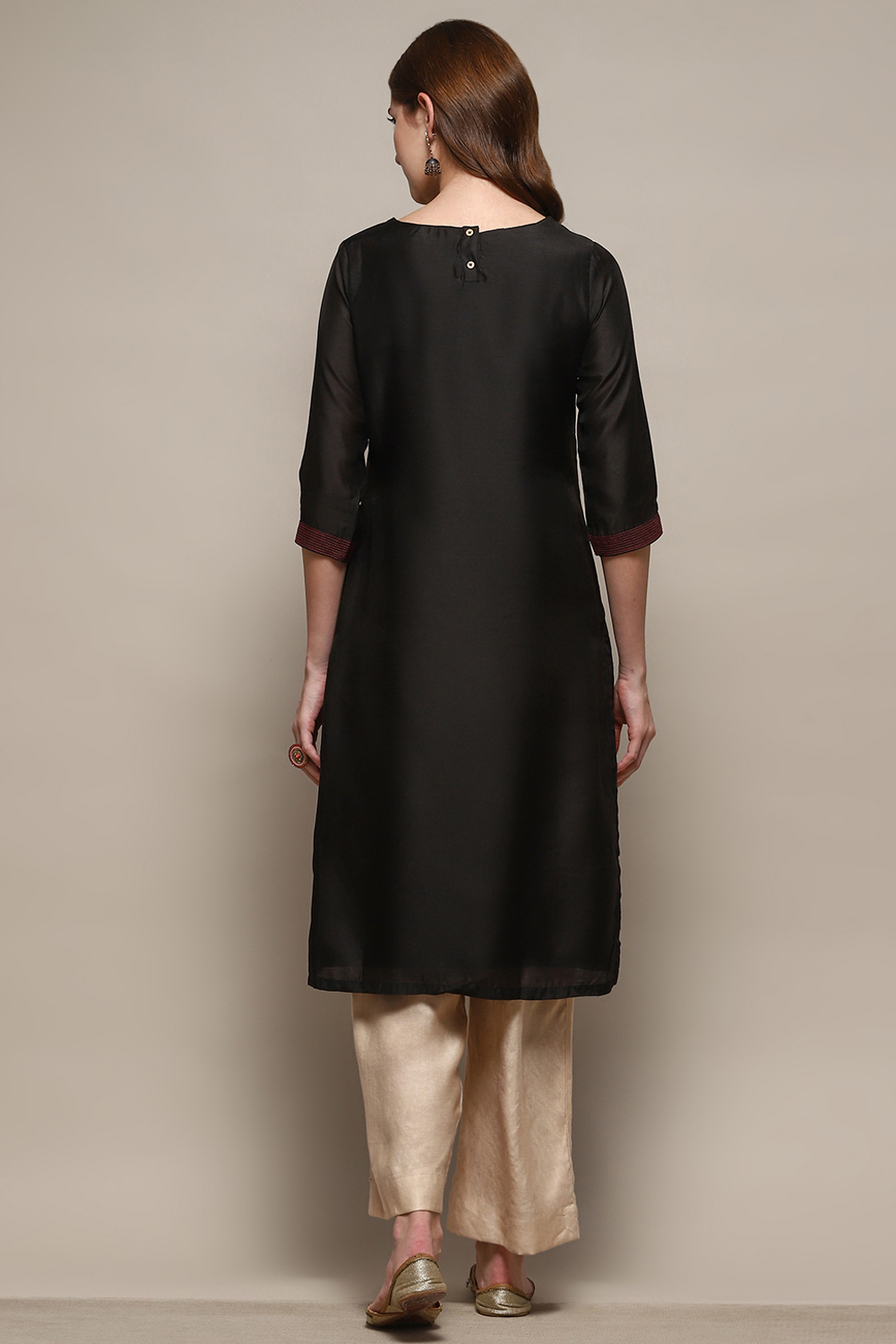 Charcoal Cotton Blend Straight Kurta image number 3