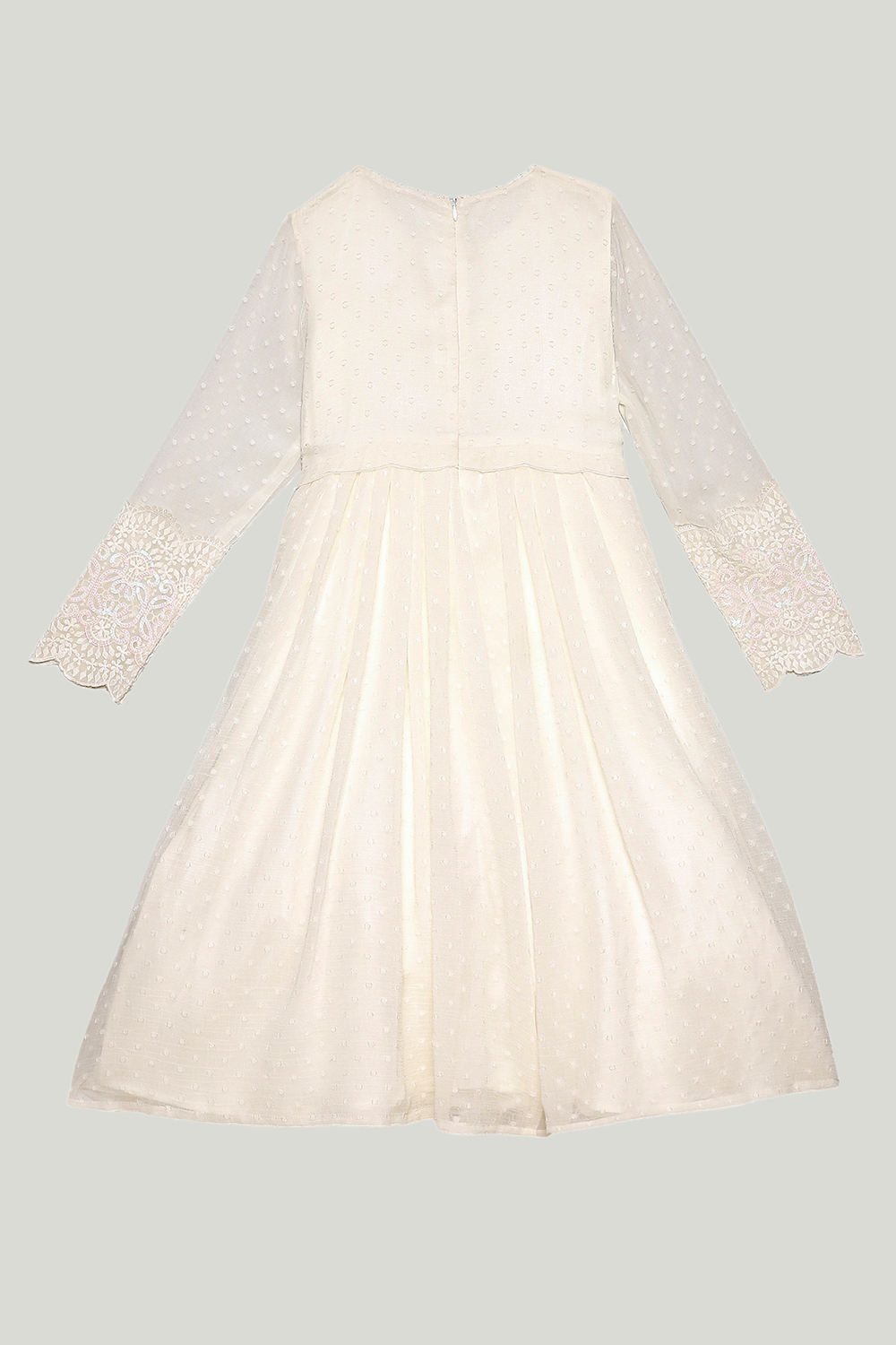 Off White Polyester Gathered Solid Dress image number 2