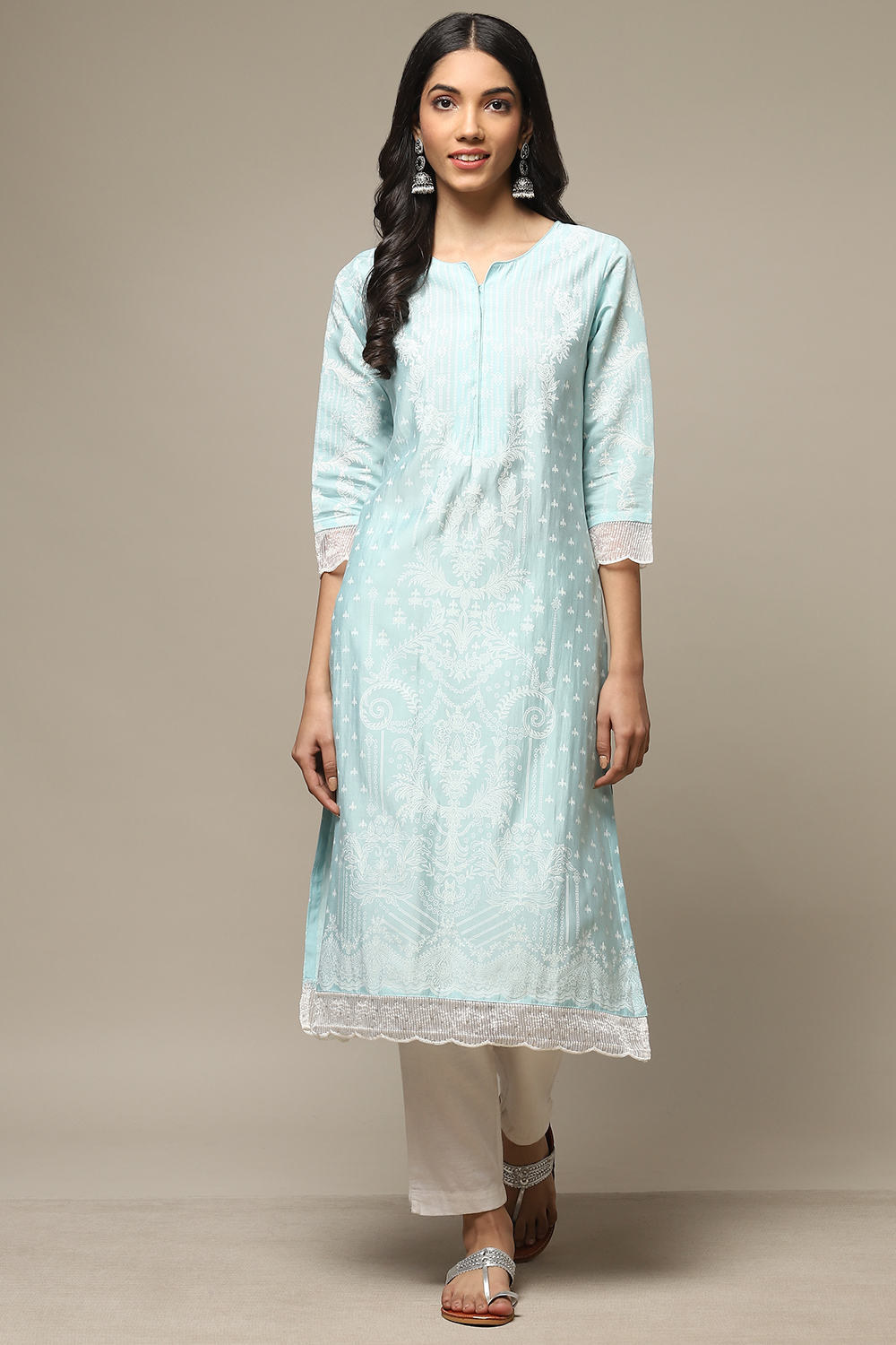 Blue Viscose Straight Printed Kurta image number 0