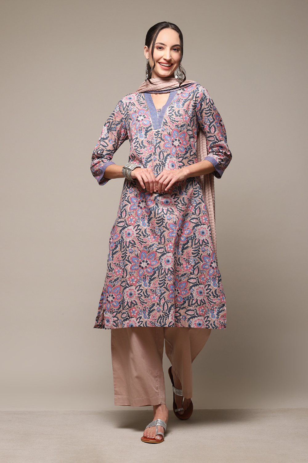 Beige Polyester Straight Kurta Palazzo Suit Set image number 7