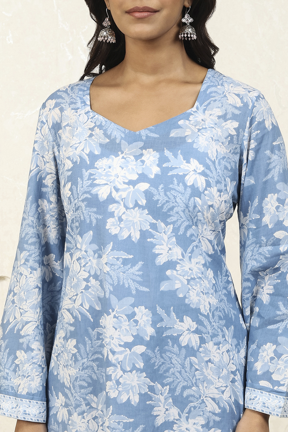 Blue Cotton Printed Unstitched Suit Set image number 2