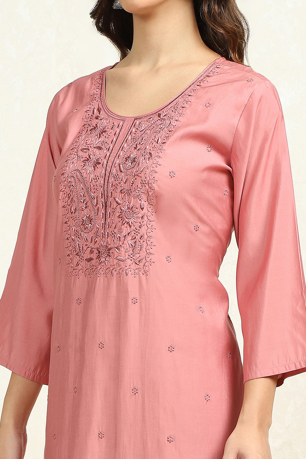 Pink Silk Blend Embroidered Unstitched Suit Set image number 2